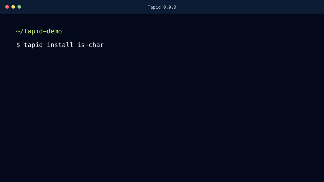 Terminal session running tapid install is-char
