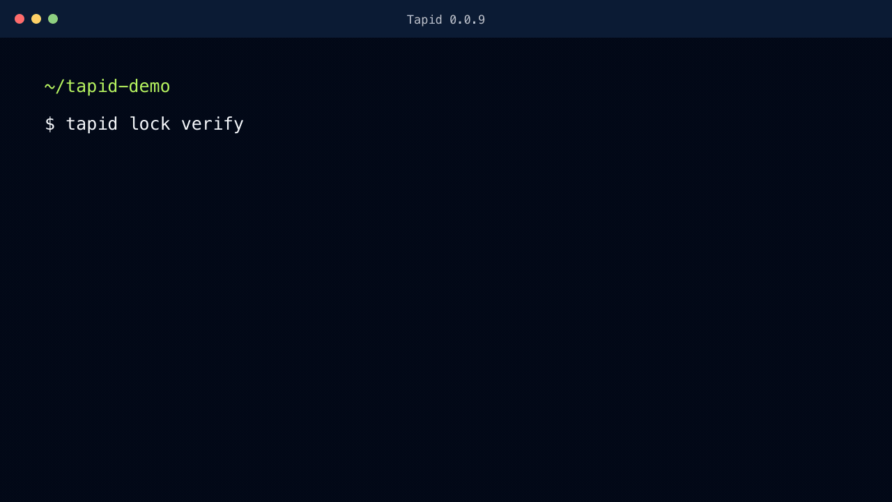 Terminal session running tapid lock verify